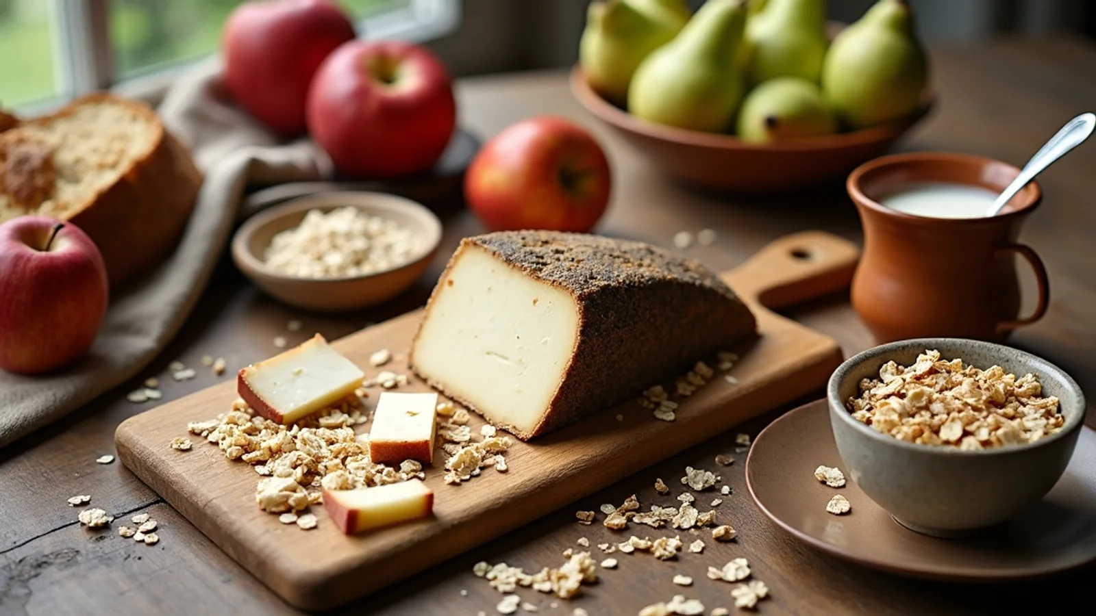 Mesa de café da manhã com iogurte natural, queijo parmesão ralado, leite zero lactose e frutas — opções sem lactose para o dia a dia